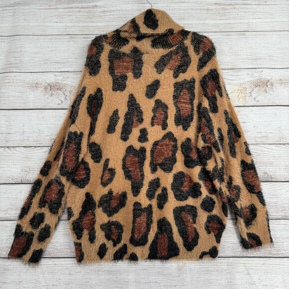 Show Me Your MuMu Fatima Turtleneck Sweater Womens M Cheetah Fever Knit Brown - Picture 2 of 13